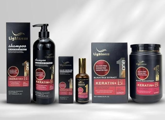 ليجيتنيس مستخلص الأرز الأسود مع الكيراتين وفيتامين ب المركب، علاج لإصلاح الشعر لجميع أنواع الشعر: شامبو، ماسك للشعر، وسيروم للشعر (3 قطع) - Image 4